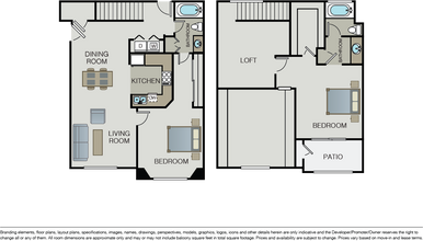 2 Beds • 2 Bath 1216 floor plan